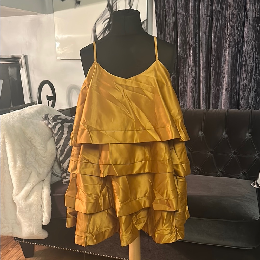 Gold Layered Ruffle Dress